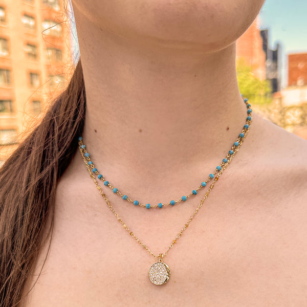 Gold Turquoise Rosary Chain Necklace