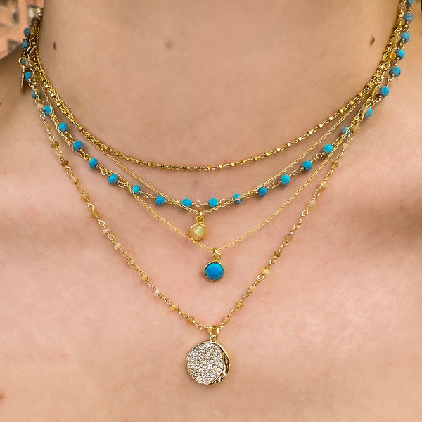 Gold Turquoise Rosary Chain Necklace