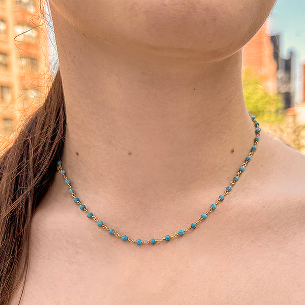 Gold Turquoise Rosary Chain Necklace