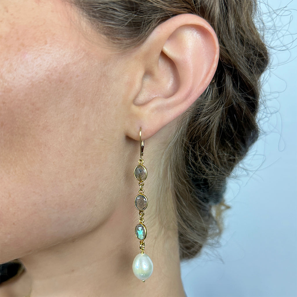 Labradorite and Pearl Swing Earrings