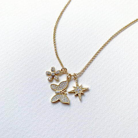 Butterfly Charm Trio Necklace